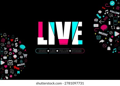 Social media element. Live in a flat and linear style. Blogging. Live video. Streaming. Social media concept. Design of a video channel, blog, stream. Vector illustration. EPS 10