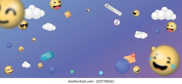 Social Media Elements. 3d Social Network Symbol. Counter Notification Icons Frame. Emoji Reactions. Vector Illustration.