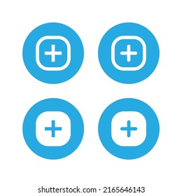 Elementos de medios sociales. Añadir, cruzar, más vector de icono en el botón de círculo