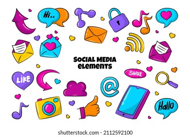 Social Media Elements Collections with colorful hand drawn style