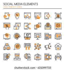 Social media Elements , Thin Line and Pixel Perfect Icons