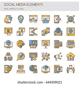Social media Elements , Thin Line and Pixel Perfect Icons