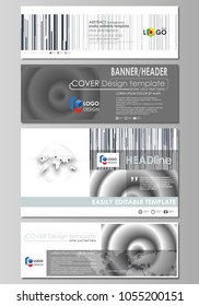 Social media and email headers set, modern banners. Abstract design templates, vector layouts in popular sizes. Simple monochrome geometric pattern. Minimalistic background. Gray color shapes.