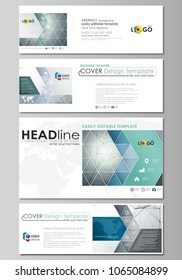 Social media and email headers set, modern banners. Abstract geometric design templates, vector layouts in popular sizes. Genetic and chemical compounds. DNA and neurons. Medicine, chemistry concept.