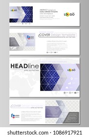 Social media and email headers set, modern banners. Abstract design template, vector layouts in popular sizes. Shiny fabric, rippled texture, white or blue silk, colorful vintage style background.