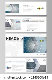 Social media and email headers set, modern banners. Business design template, vector layouts in popular sizes. DNA and neurons molecule structure. Medicine, technology concept. Scalable graphic.