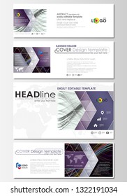 Social media and email headers set, modern banners. Business cover template, easy editable vector, flat layout in popular sizes. Abstract waves, lines and curves. Dark color background. Motion design