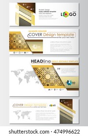 Social media and email headers set, modern banners. Business templates. Cover design template, easy editable, flat layout. Islamic gold pattern, overlapping geometric shapes forming abstract ornament.