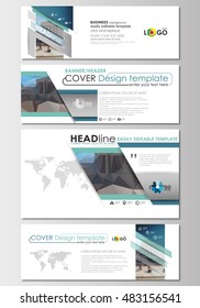 Social media and email headers set, modern banner templates. Cover design template, easy editable, flat layout in popular sizes. Abstract business background, urban landscape, stylish vector.
