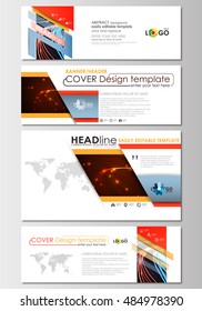 Social media and email headers set, modern banners. Business cover templates, easy editable, flat layout in popular formats. Abstract lines background, color glowing neon streams, motion design vector