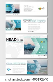 Social media and email headers set, modern banners. Business templates. Cover design, abstract flat style travel decoration layout, easy editable vector template, colorful blurred natural landscape.