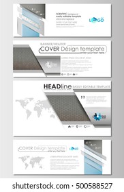 Social media and email headers set, modern banners. Business templates. Cover template, flat layout. Scientific medical research, chemistry pattern, hexagonal design molecule structure, science vector