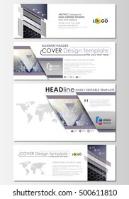 Social media and email headers set, modern banners. Business templates. Cover design template, flat layouts. Chemistry pattern, hexagonal molecule structure. Medicine, science, technology concept.