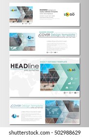 Social media and email headers set, modern banners. Business templates. Cover design vector template, flat layout in popular sizes. Abstract background, blurred image, urban landscape.