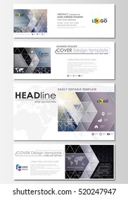 Social media and email headers set, modern banners. Business templates. Cover design template, flat layouts. Chemistry pattern, hexagonal molecule structure. Medicine, science, technology concept