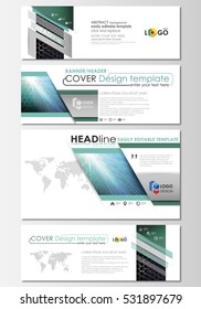 Social media and email headers set, modern banners. Business templates. Cover design template, flat layouts. Chemistry pattern, hexagonal molecule structure. Medicine, science, technology concept