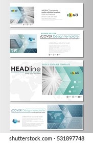 Social media and email headers set, modern banners. Business templates. Cover design template, flat layout in popular formats. Abstract blue or gray pattern with lines, vector texture.