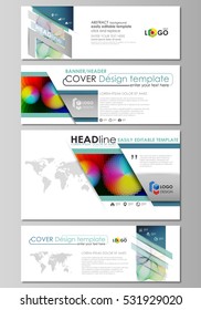 Social media and email headers set, modern banners. Business templates. Flat vector layout in popular sizes. Colorful design, overlapping geometric shapes, waves forming abstract beautiful background.