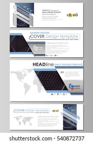 Social media and email headers set, modern banners. Business templates. Vector layouts in popular sizes. Abstract polygonal background with hexagons. Black color geometric design, hexagonal geometry