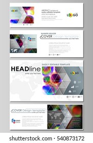 Social media and email headers set, modern banners. Business templates. Flat layout in popular sizes, vector illustration. Colorful design background with abstract shapes, bright cell backdrop
