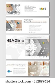 Social media and email headers set, modern banners. Business templates. Cover design template, flat layout in popular formats. Abstract gray color background, hexagonal vector texture.