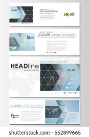 Social media and email headers set, modern banners. Business templates. Cover design template, flat layouts. Chemistry pattern, hexagonal molecule structure. Medicine, science, technology concept.