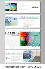 Social media and email headers set, modern banners. Business templates. Flat vector layout in popular sizes. Colorful design, overlapping geometric shapes, waves forming abstract beautiful background.