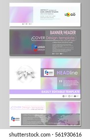 Social media and email headers set, modern banners. Abstract business design templates, vector layouts in popular sizes. Hologram, holographic effect background. Blurred pattern, surreal texture