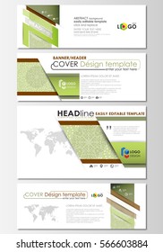 Social media and email headers set, modern banners. Abstract design template, flat layout. Green color background with leaves. Spa concept in linear style. Vector decoration for beauty industry