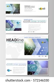 Social media and email headers set, modern banners. Business templates. Cover design template, abstract flat layout. DNA molecule structure, science background. Scientific research, medical technology