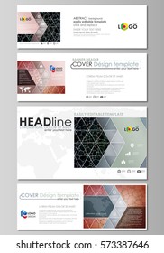 Social media and email headers set, modern banners. Business templates. Vector layouts in popular sizes. Chemistry pattern, molecular texture, polygonal molecule structure, cell. Microbiology concept