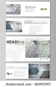 Social media and email headers set, modern banners. Business design templates, vector layouts in popular sizes. Pattern made from squares, gray background in geometrical style. Simple texture
