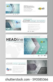 Social media and email headers set, modern banners. Abstract design template, vector layouts in popular sizes. Geometric background. Molecular structure. Scientific, medical, technology concept.