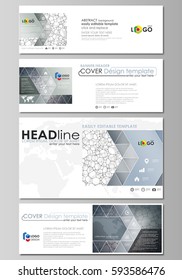 Social media and email headers set, modern banners. Business templates. Vector layouts in popular sizes. Chemistry pattern, molecular texture, polygonal molecule structure, cell. Microbiology concept.