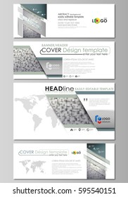 Social media and email headers set, modern banners. Business design templates, vector layouts in popular sizes. Pattern made from squares, gray background in geometrical style. Simple texture