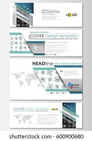 Social media and email headers set, modern banners. Business templates. Flat layouts in popular sizes. High tech design, connecting system. Science, technology concept. Futuristic vector background.