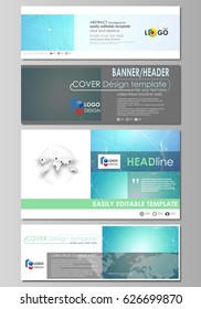 Social media and email headers set, modern banners. Abstract design templates, vector layouts in popular sizes. Chemistry pattern, molecule structure, medical DNA research. Medicine concept.
