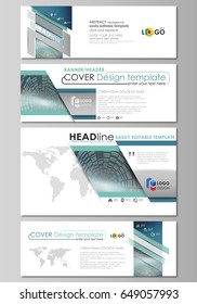 Social media and email headers set, modern banners. Business templates. Abstract design template, vector layouts in popular sizes. Technology background in geometric style made from circles
