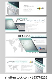 Social media and email headers set, modern banners. Abstract geometric design templates, vector layouts in popular sizes. Genetic and chemical compounds. DNA and neurons. Medicine, chemistry concept