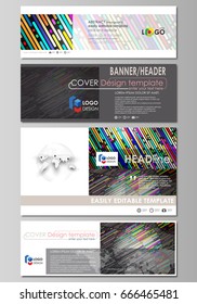 Social media and email headers set, modern banners. Business templates. Vector design layouts in popular sizes. Colorful background made of stripes. Abstract dotted tubes. Glowing multicolored texture