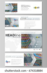 Social media and email headers set, modern banners. Abstract design business templates, vector layouts. Bright color lines, colorful style with geometric shapes, beautiful minimalist background.