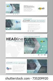 Social media and email headers set, modern banners. Business templates. Abstract design template, vector layouts in popular sizes. Technology background in geometric style made from circles.