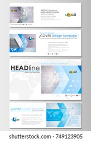 Social media and email headers set, modern banners. Business templates. Cover design template, flat layout in popular formats. Molecule structure on blue. Science healthcare background, medical vector