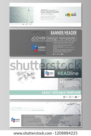 Social media and email headers set, modern banners. Abstract geometric design templates, vector layouts in popular sizes. Genetic and chemical compounds. DNA and neurons. Medicine, chemistry concept.