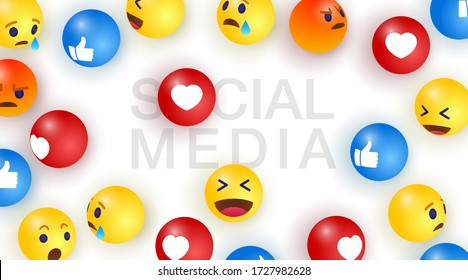 Social Media With Emoji Background With Group Of Abstract Smiley Emoticons, Emoji. Vector Illustration.