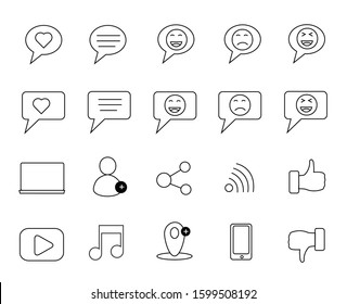 Social Media And Emoji. Outline Icon Set.