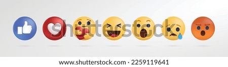 Social Media Emoticon Buttons. Collection of Emoji Reactions for Social Media. 3D Social Media Reaction.