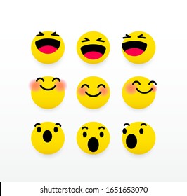 Social media emoticon, social emoticon, feeling emoticon in laugh, yay, smile, wow, excited emotions