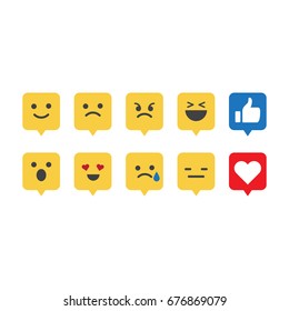 Social media emoticon reactions. Bubble dialogue.