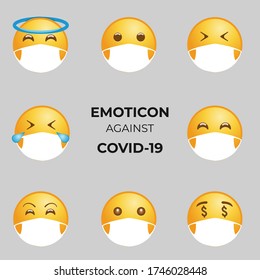 Social Media Emoticon Using Masker When Virus Disease Or Covid-19. This Vector Tribute For Fronline Of Covid-19, A Doctor And A Nurse. Vector Illustration Part 1